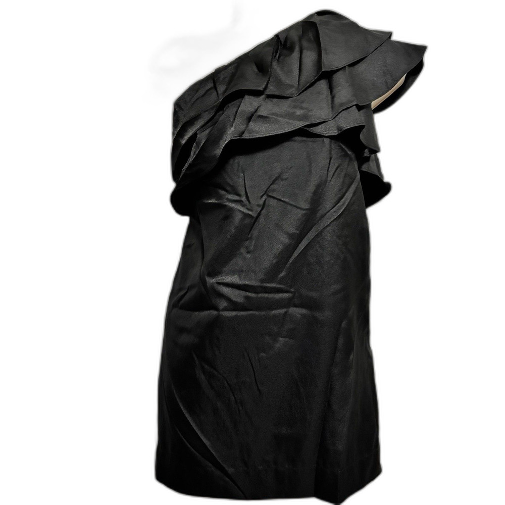 Apostrophe Women Black Dress One Shoulder Ruffle Side Zipper LBD Size 2 NWT